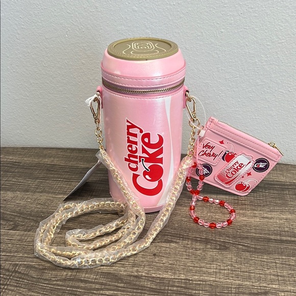 Coca-Cola Skinnydip | Pink Iridescent Cherry 🍒 Coke Can Crossbody Bag w/ Wallet - Picture 11 of 11